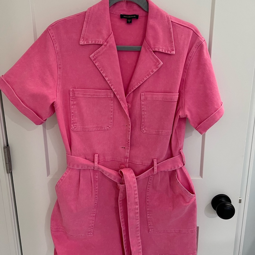 Skies Are Blue Hot Pink Short-Sleeve Utility Romper